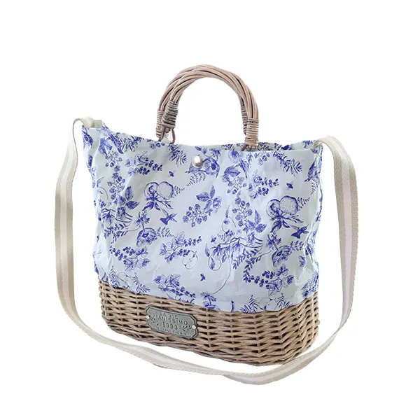 ジュイ柄バスケット オーバル ワンショルダー Blue