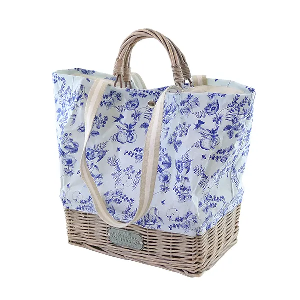 ジュイ柄バスケット レクタングル ダブルショルダー Blue